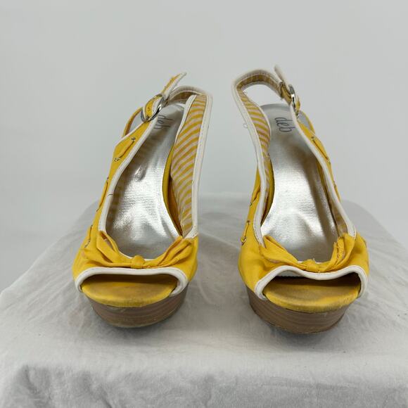 VTG y2k Women's Yellow Deb Peep Toe Slingback Buckle Bow Stiletto High Heels 7M - Picture 2 of 7